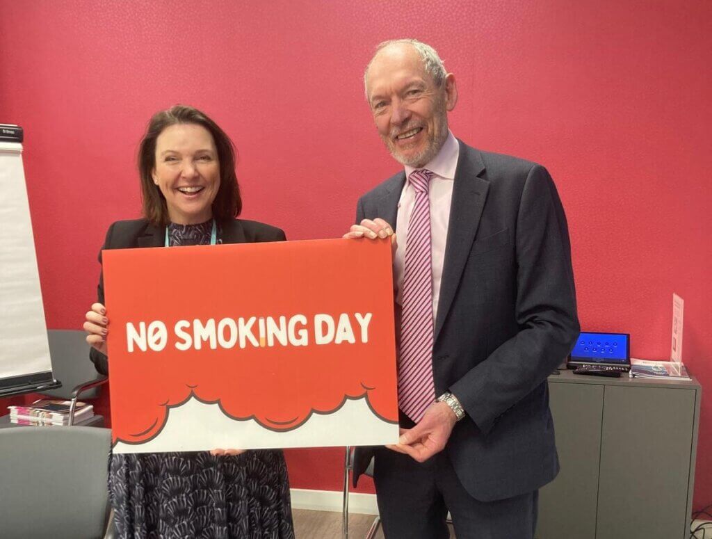 Suzanne Cass (CEO ASH Wales) and John Griffiths MS (Member for Newport East and Chair of the Cross Party Group on Smoking and Health)